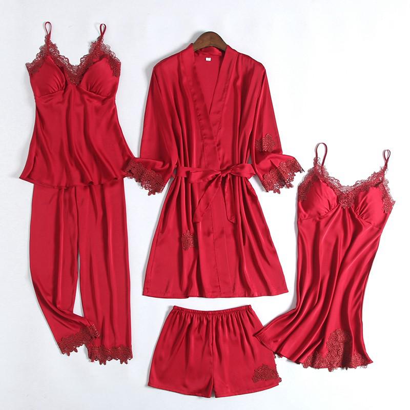 Bruidskamerjas • Zomers satijn voor dames • Sexy kimono-badjas • Bruidsslaapshirt van kant • Badlingerie • Loszittende pyjama